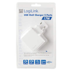 Zasilacz ładowarka sieciowa 2x USB 5V/3.4A 17W LogiLink